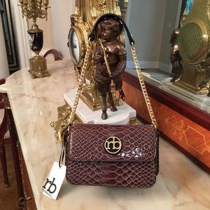 Roccobarocco Gold Chain Lizard Vegan Leather Shoulder Bag